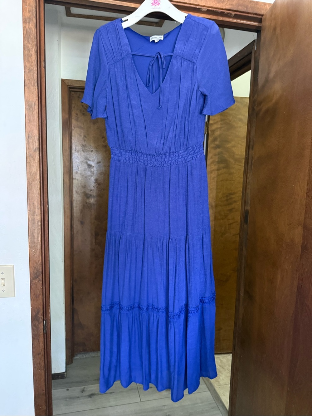 Luxology Royal Blue Tie-Neck Maxi Dress